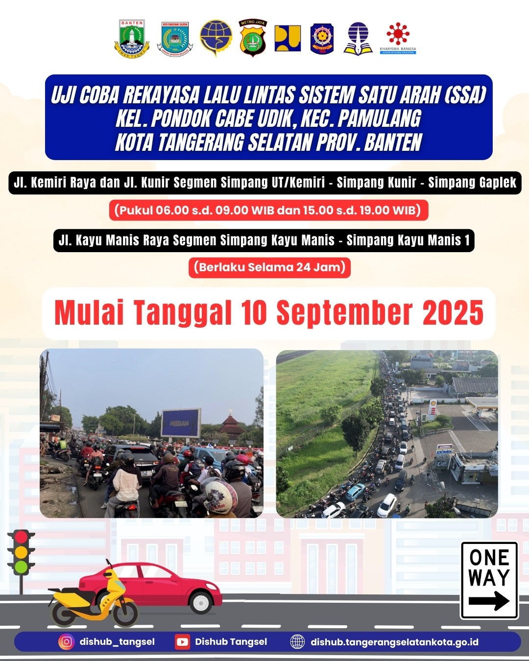 Uji Coba Sistem Satu Arah di Jalan Kemiri dan Kayu Manis Pondok Cabe Pamulang Diterapkan 10 September 2025